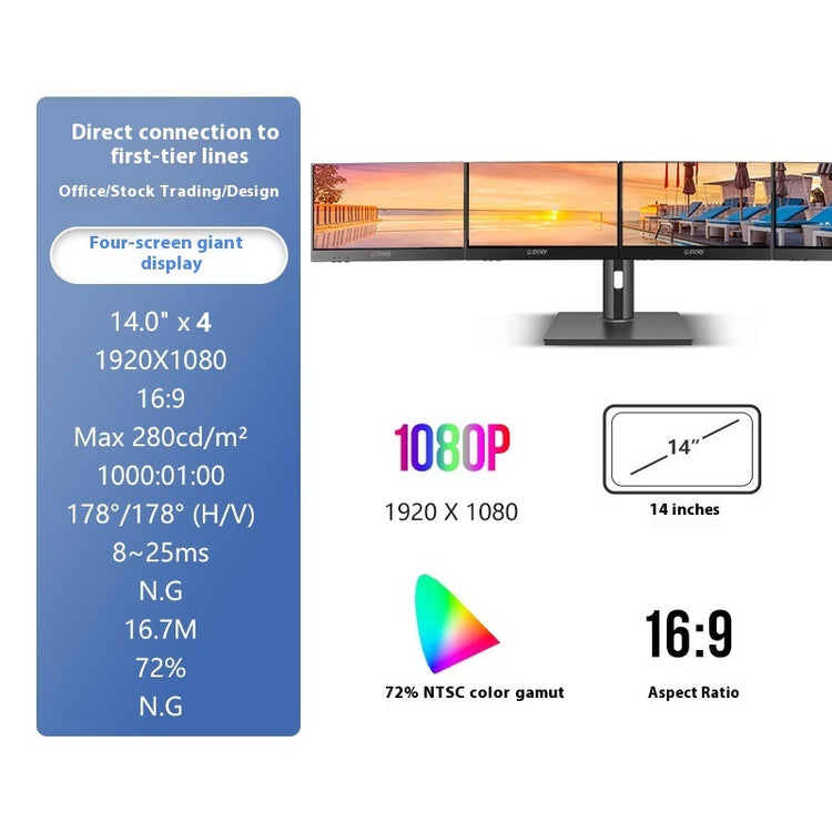 HD 14-inch Dual-screen Office Display