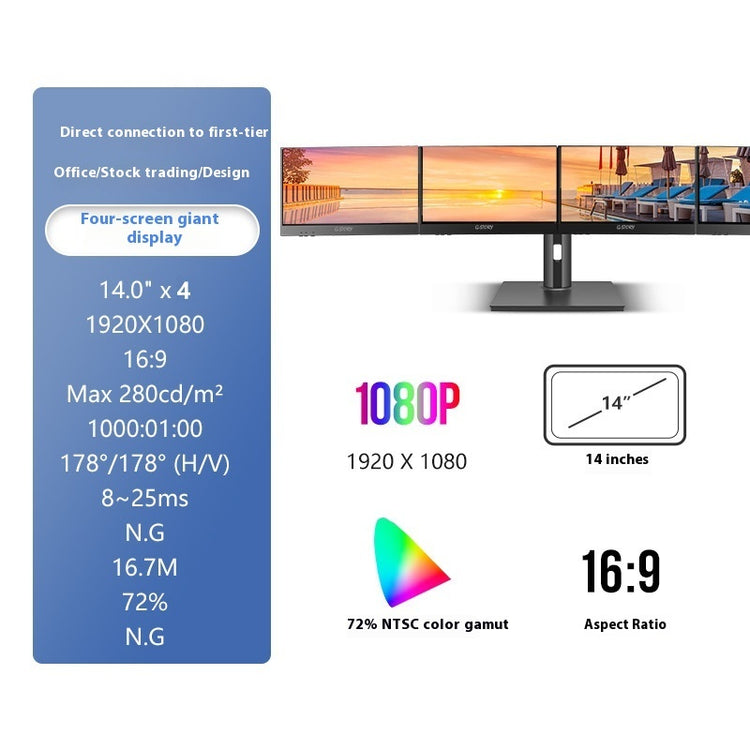 HD 14-inch Dual-screen Office Display