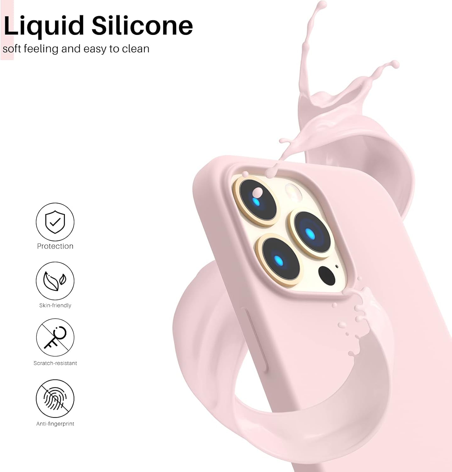 for Iphone 13 Pro Case, Slim Liquid Silicone, Chalk Pink | 3-Layer Full Coverage, Soft Gel Rubber, Non-Slip Grip, Shockproof Protective Cover, Phone Case for Iphone 13 Pro 6.1-Inch